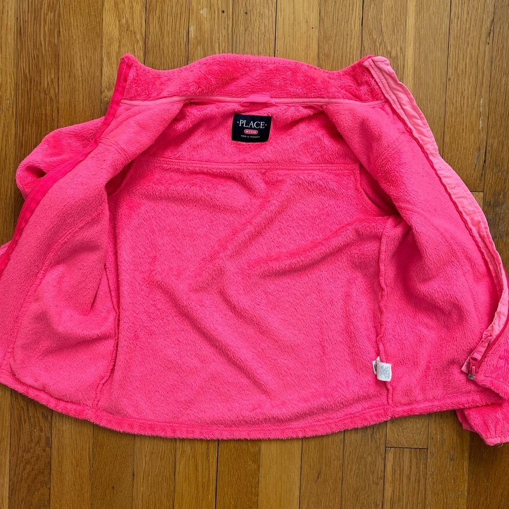 Children’s Place M 7/8 Hot Pink Fuzzy Fleece Full Zip Jacket - Picture 6 of 10